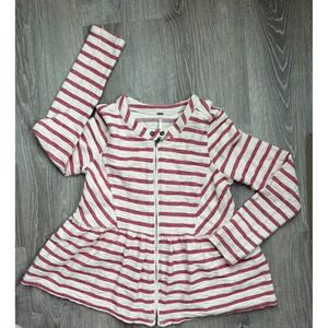 Free People Striped Peplum Jacket Full Zip Knit Cardigan Red Ivory Small New
